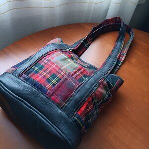 NWT ORVIS Tartan Plaid Wool and Leather Carryall Tote Bag
